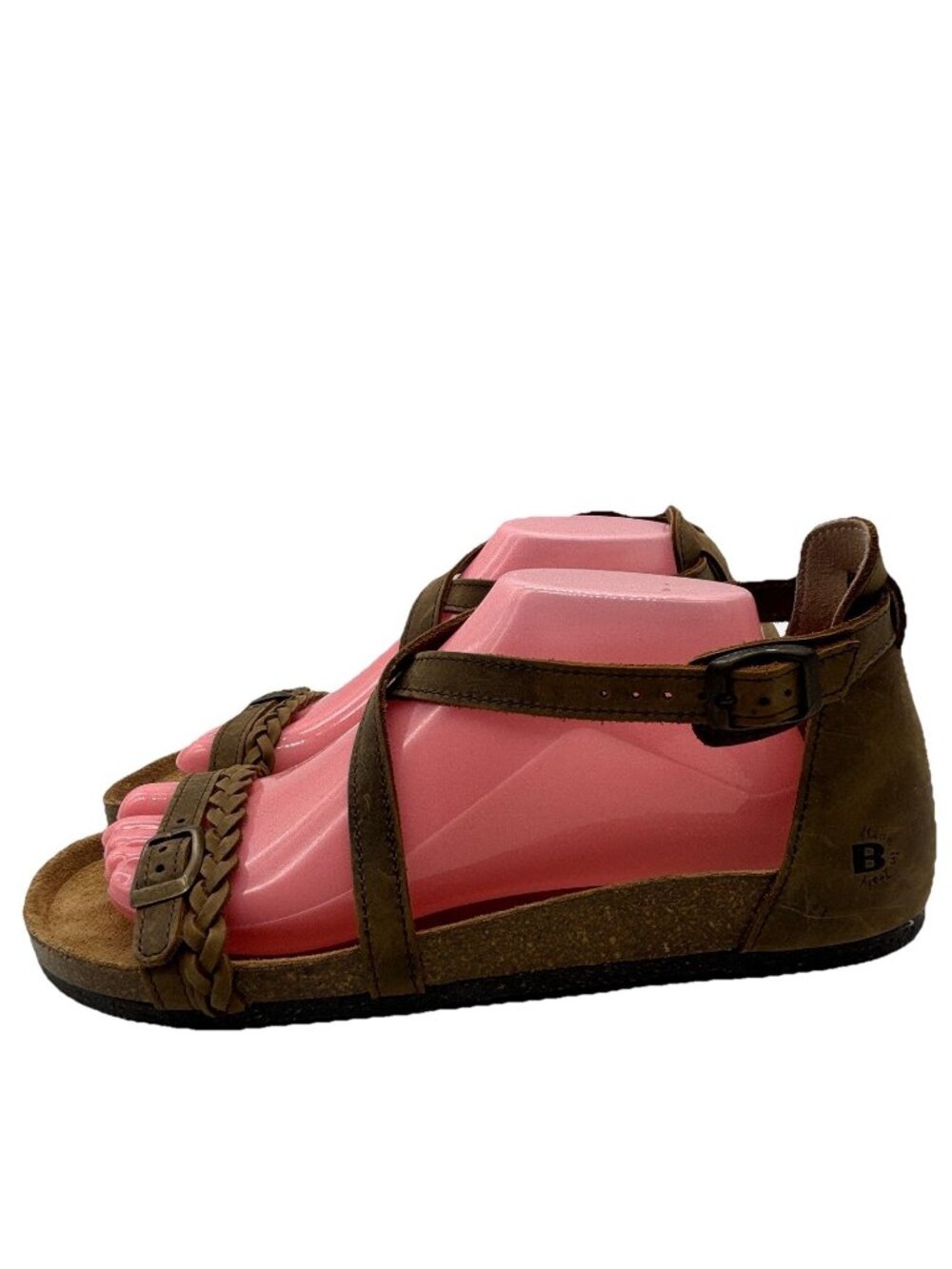BIOLINE BRAIDED SANDALS WOMEN SZ EU 41 US 10 OILED LEATHER STRAPPY BROWN EUC